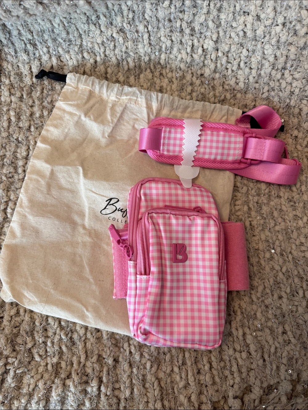 BuffBunny Pink Gingham Water Bottle Bag/Organizer/Sleeve